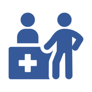 Graphic in blue to symbolize a care provider and patient.