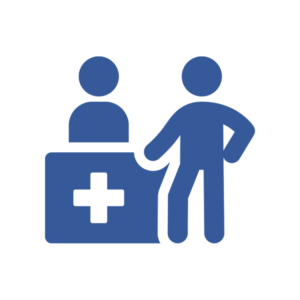 Graphic in blue to symbolize a patient and care provider.